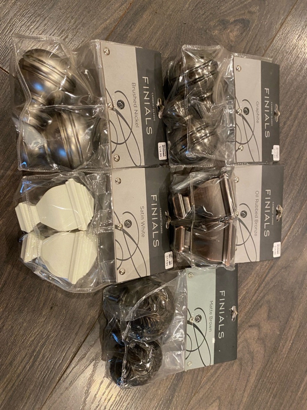 FINIALS Decorative Curtain Finials - Mixed Metal & White Set of 5 4:28